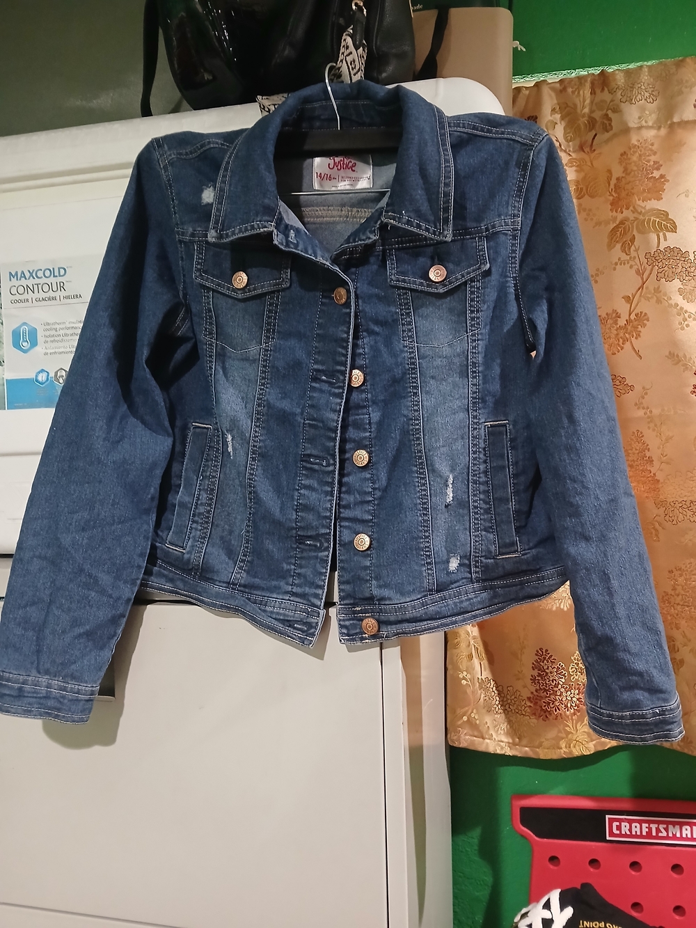 Justice Dark Blue Denim Jacket with Button Front
